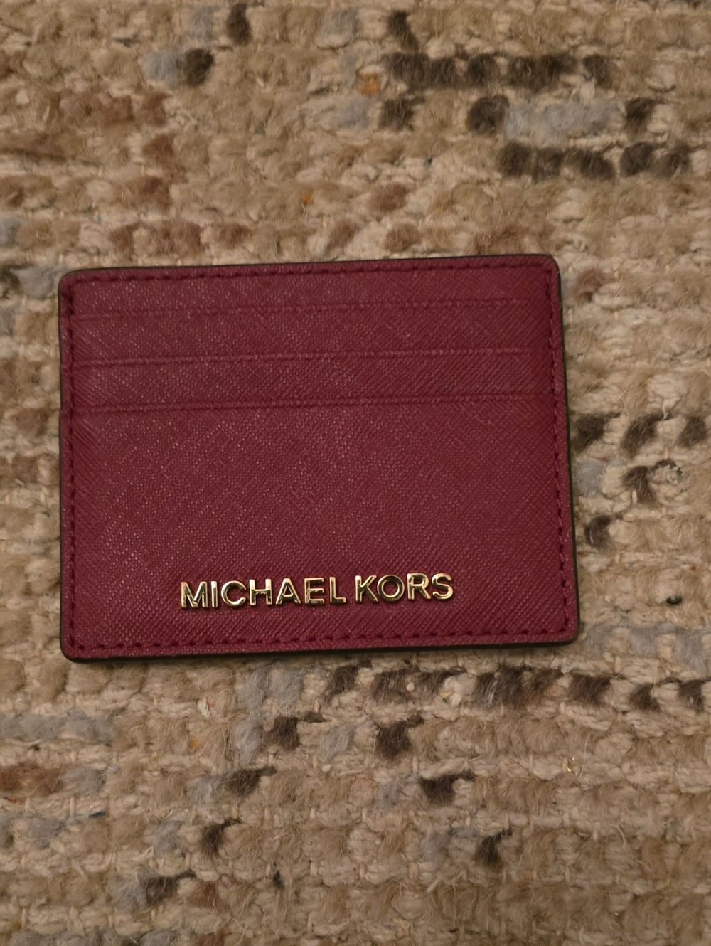 Michael Kors Wine Red Leather Card Holder with Gold Logo